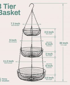 3-Tier Heavy Duty Hanging Fruit Basket with 2 Metal Ceiling Hooks fig2