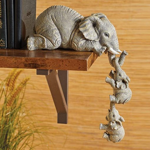 Elephant Sitter Hand-Painted Figurines Hanging Off the Edge Decoration featured