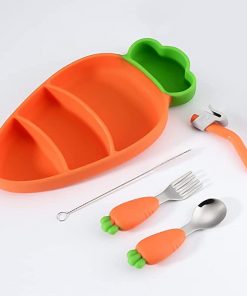 Orange Carrot Silicon Suction Feeding Plate Set for Toddlers fig1