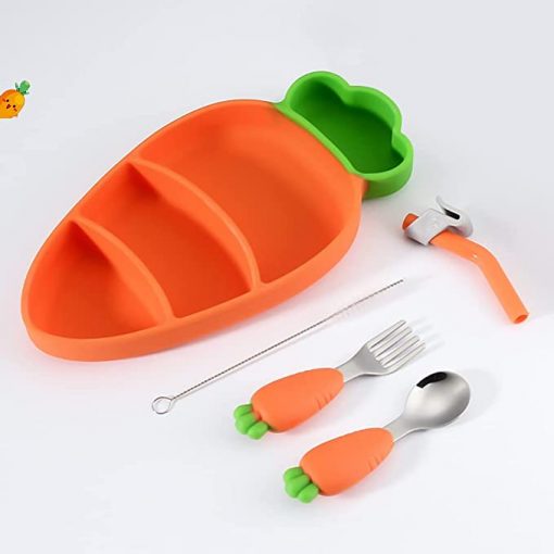 Orange Carrot Silicon Suction Feeding Plate Set for Toddlers fig1